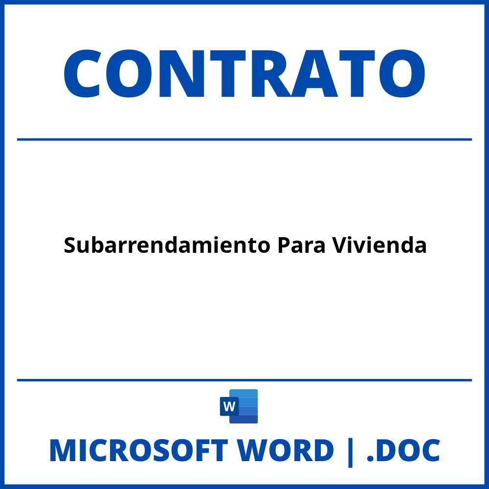 Contrato Subarrendamiento Para Vivienda